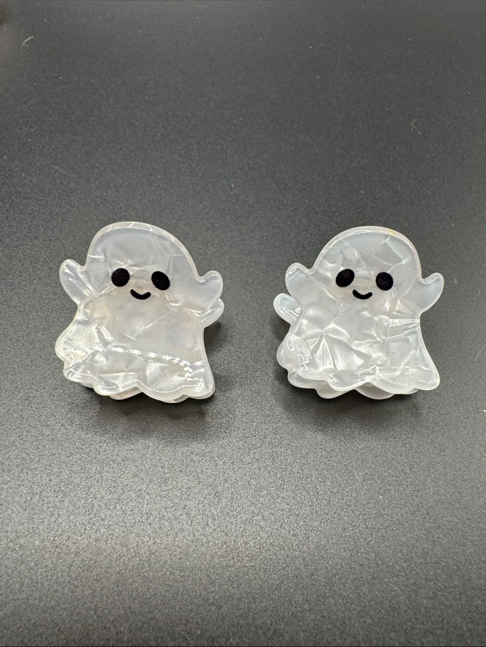 Pearlescent Ghost Hair Clips - Cute White Ghosts set of 2 Halloween